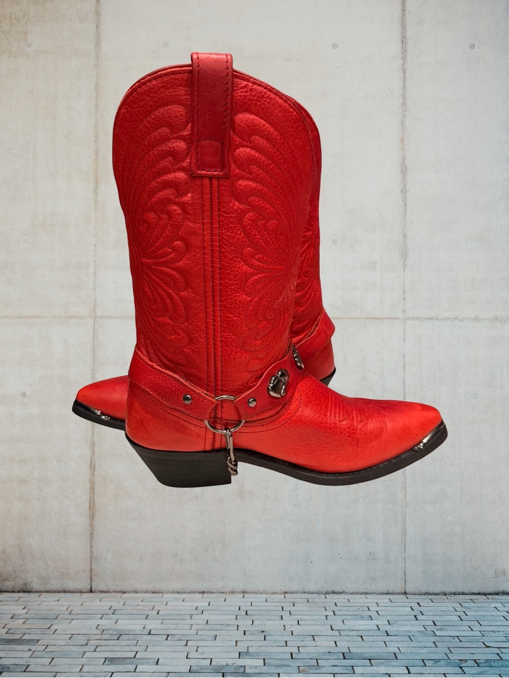 Masterson Boot Co RB7483 Red Embossed Floral Heart Harness Cowboy Boots Wmn 7M - Picture 4 of 12